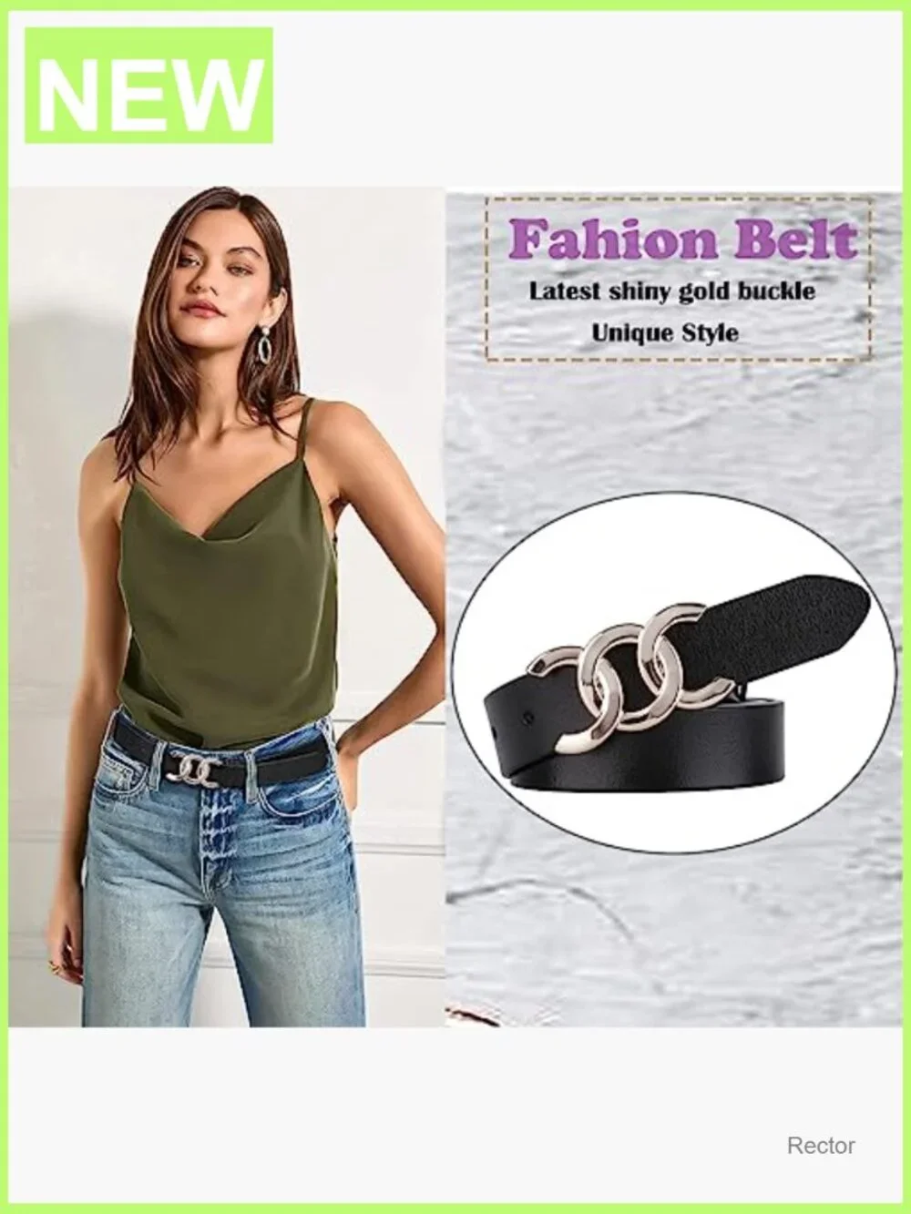 Genuine Leather Belt with Gold/Silver Buckle - Fits Waist 24-41